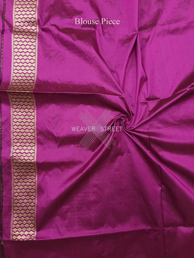 Magenta Katan Silk Handwoven Banarasi saree with tilfi meenedar kadhwa flower border 6 blouse piece