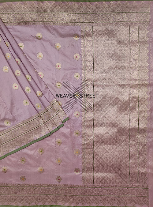Mauve Katan Silk Handwoven Banarasi saree with stylized alfi kadwa Buta (1) main