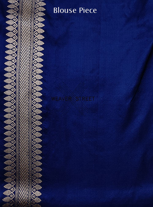 Midnight Blue katan silk handwoven Banarasi saree with Flower Alfi kadwa buta (6) blouse