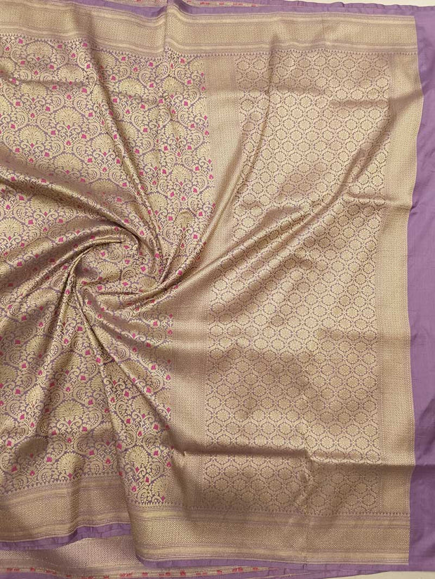 Pastel purple Katan Silk handwoven Banarasi saree with meenedar brocade jaal 1 main