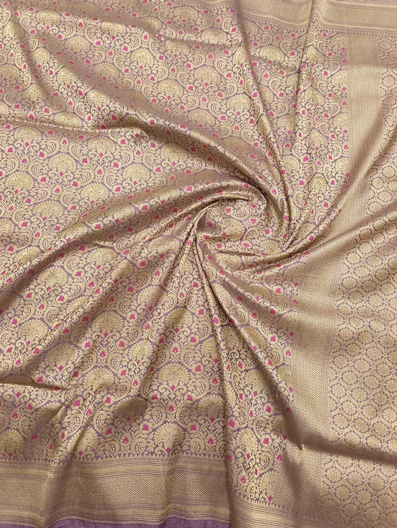 Pastel purple Katan Silk handwoven Banarasi saree with meenedar brocade jaal 4 center