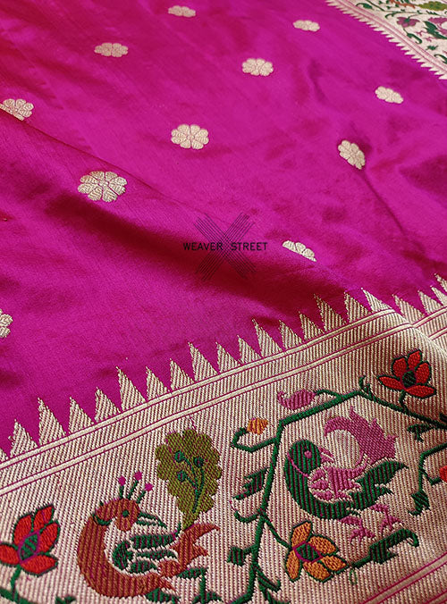 Pink Katan silk Handwoven Banarasi saree with Paithani border (2) detail