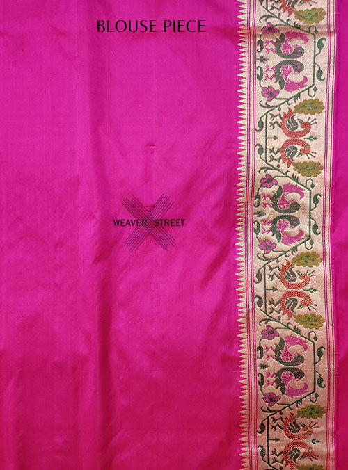 Pink Katan silk Handwoven Banarasi saree with Paithani border (6) blouse