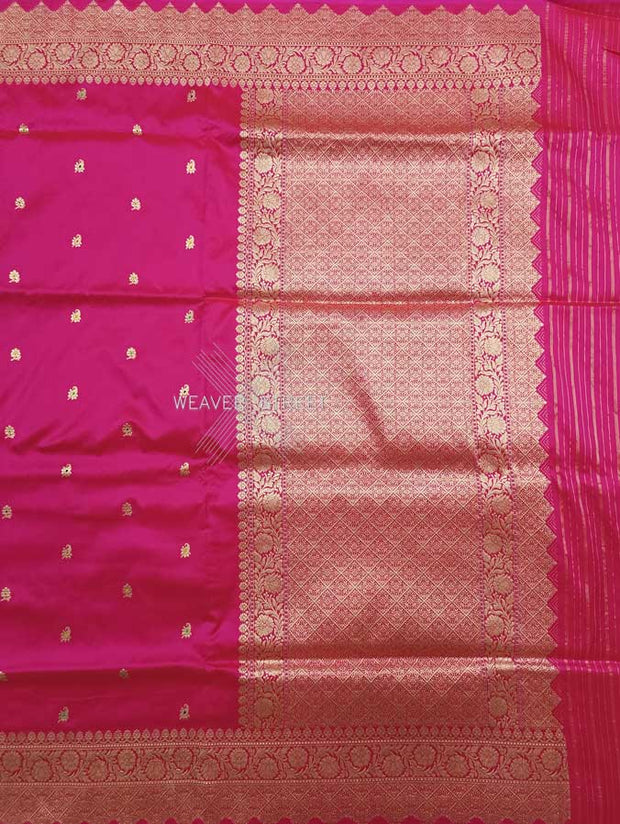 Pink Katan Silk Handwoven Banarasi saree with alfi meenedar small paisley buti 1 main