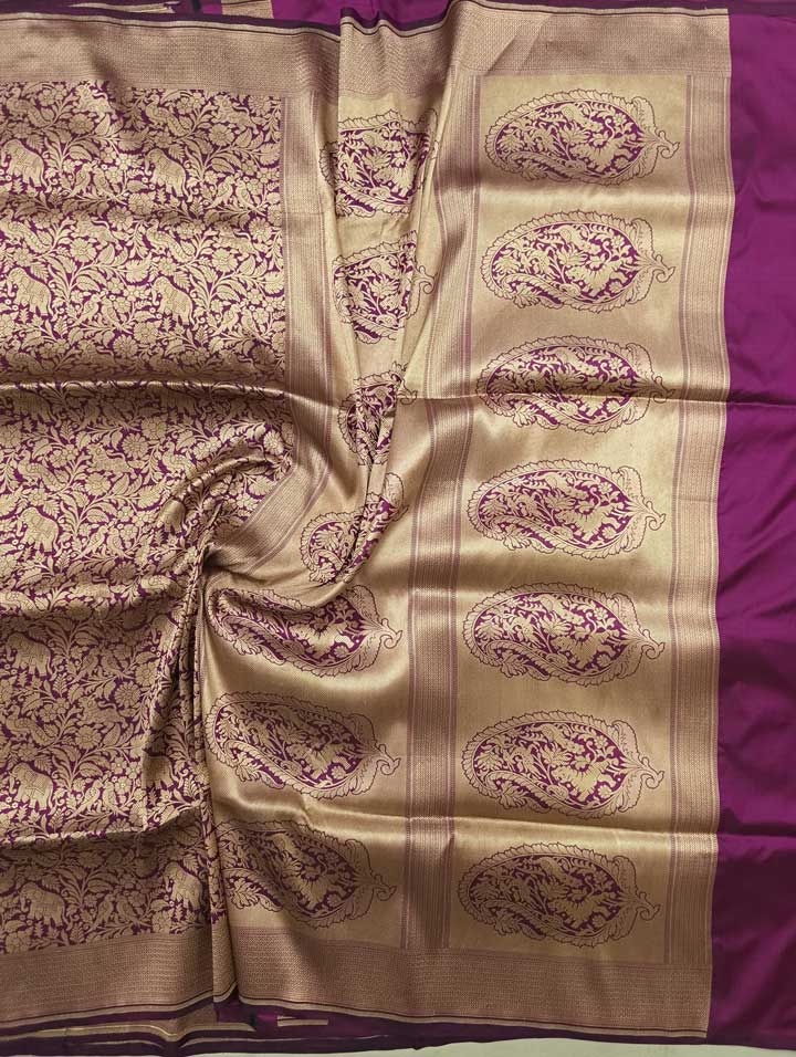 Purple Katan Silk Handwoven Banarasi saree with Shikargah Jaal  1 main
