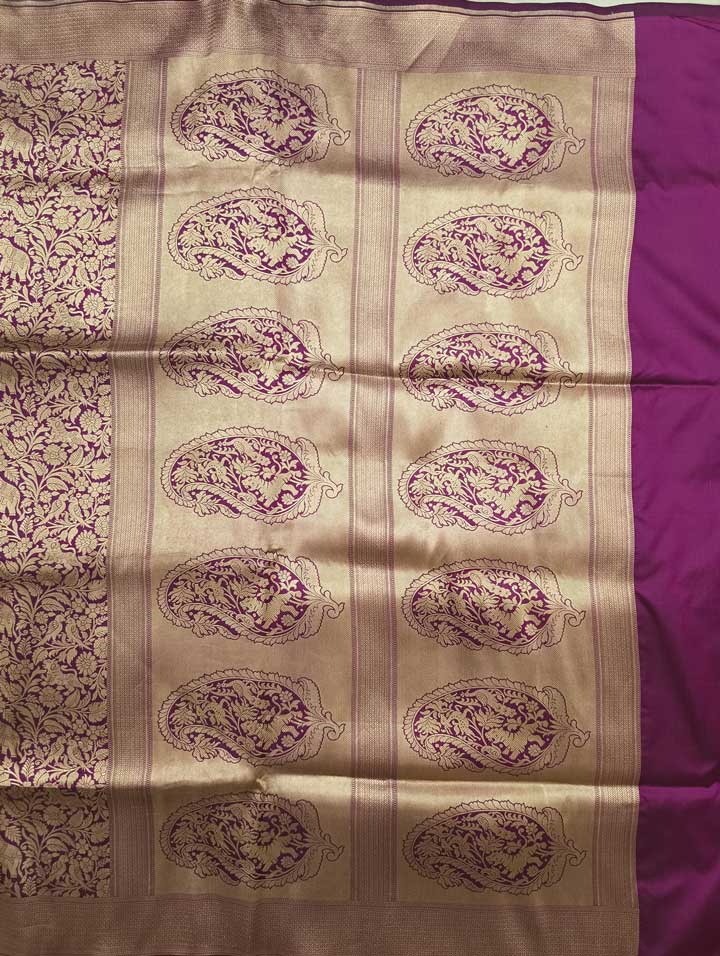 Purple Katan Silk Handwoven Banarasi saree with Shikargah Jaal 2 pallu