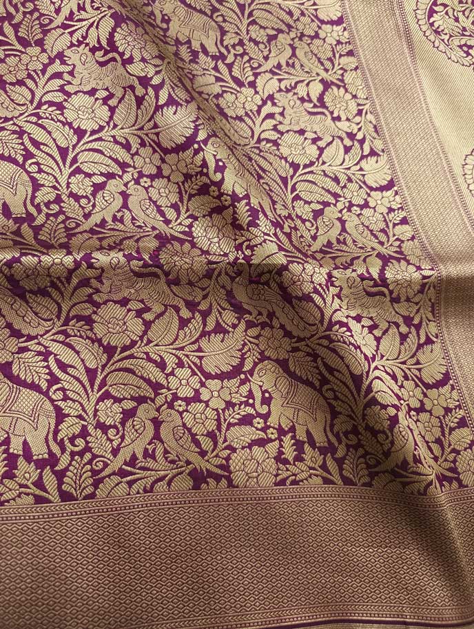 Purple Katan Silk Handwoven Banarasi saree with Shikargah Jaal 3 closeup