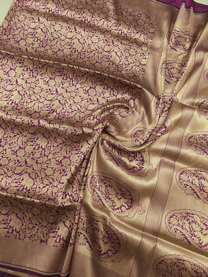 Purple Katan Silk Handwoven Banarasi saree with Shikargah Jaal 4 center