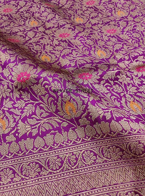 Purple Katan silk Handwoven Banarasi saree with Floral Brocade Jaal (2) detail