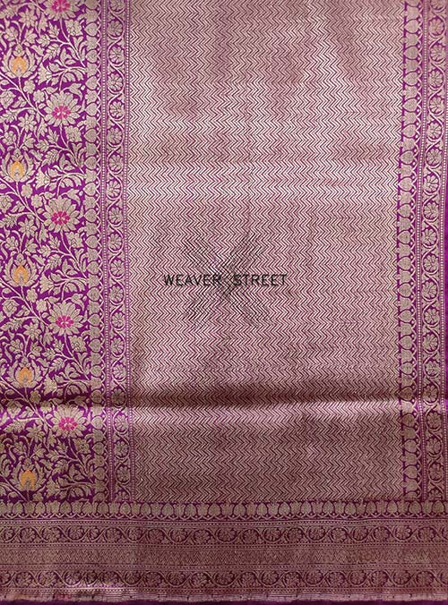 Purple Katan silk Handwoven Banarasi saree with Floral Brocade Jaal (5) pallu