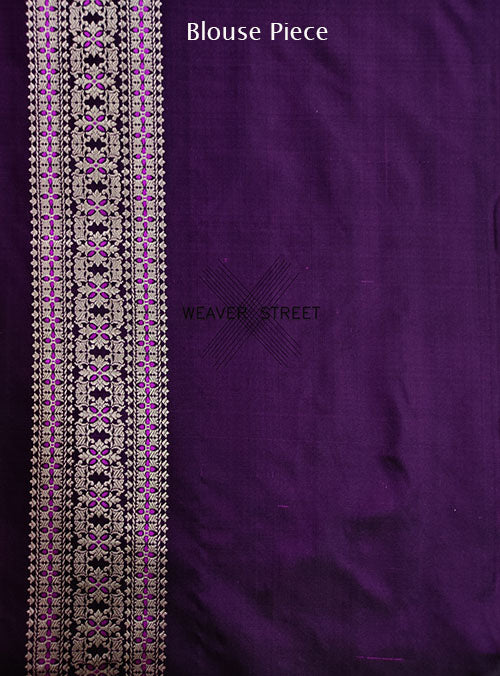 Purple Katan silk Handwoven Banarasi saree with Horse pair Brocade jaal (6) blouse