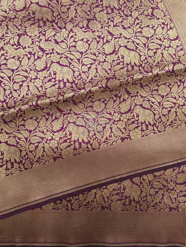 Purple Katan Silk-Handwoven-Banarasi saree with Shikargah Jaal 5 details
