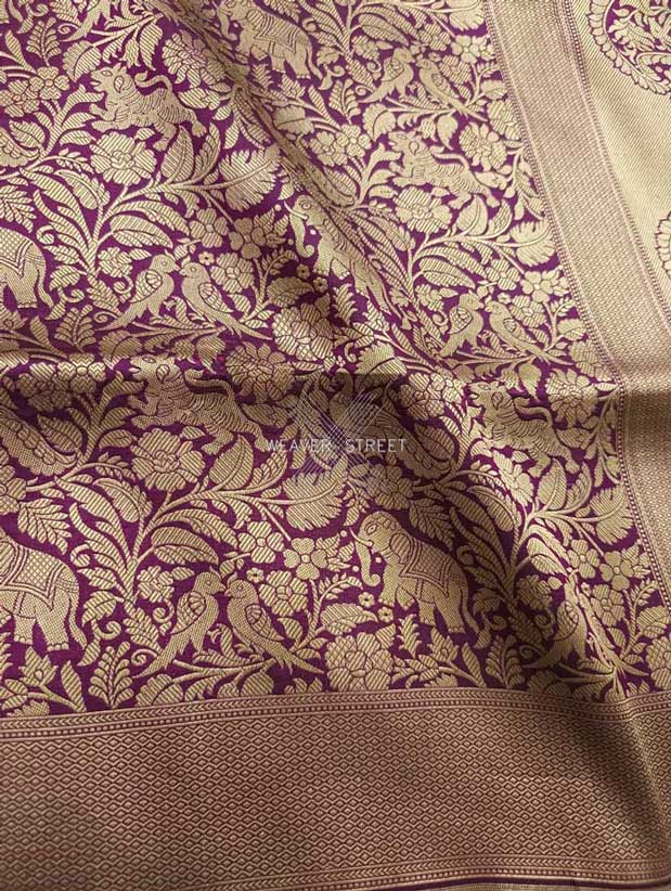 Purple Katan Silk Handwoven Banarasi saree with Shikargah Jaal 3 closeup