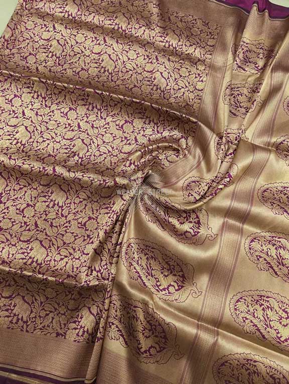 Purple Katan Silk Handwoven Banarasi saree with Shikargah Jaal 4 center