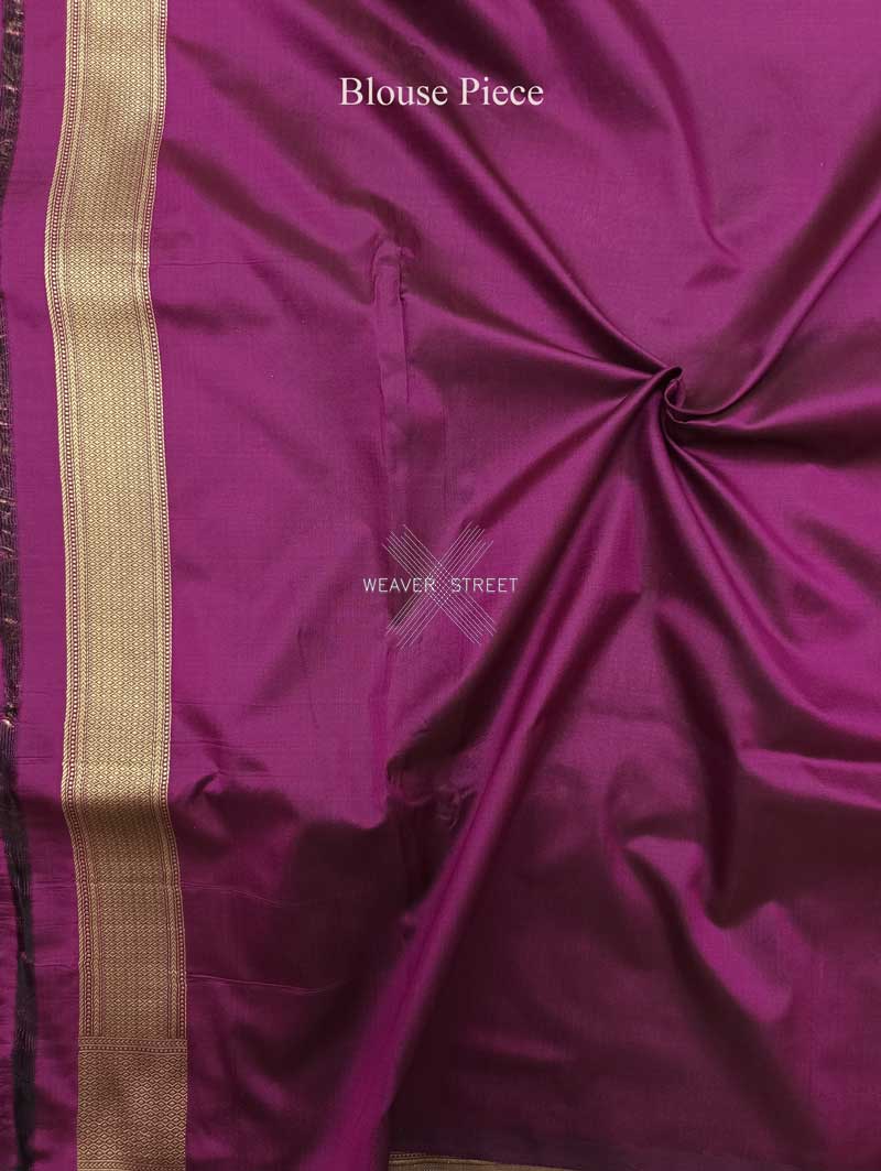 Purple Katan Silk Handwoven Banarasi saree with Shikargah Jaal 6 blouse piece