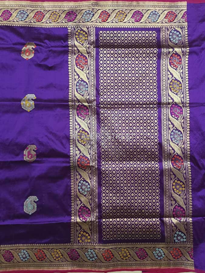 Purple Katan Silk Handwoven Banarasi saree with meenedar paisley buta 1 main