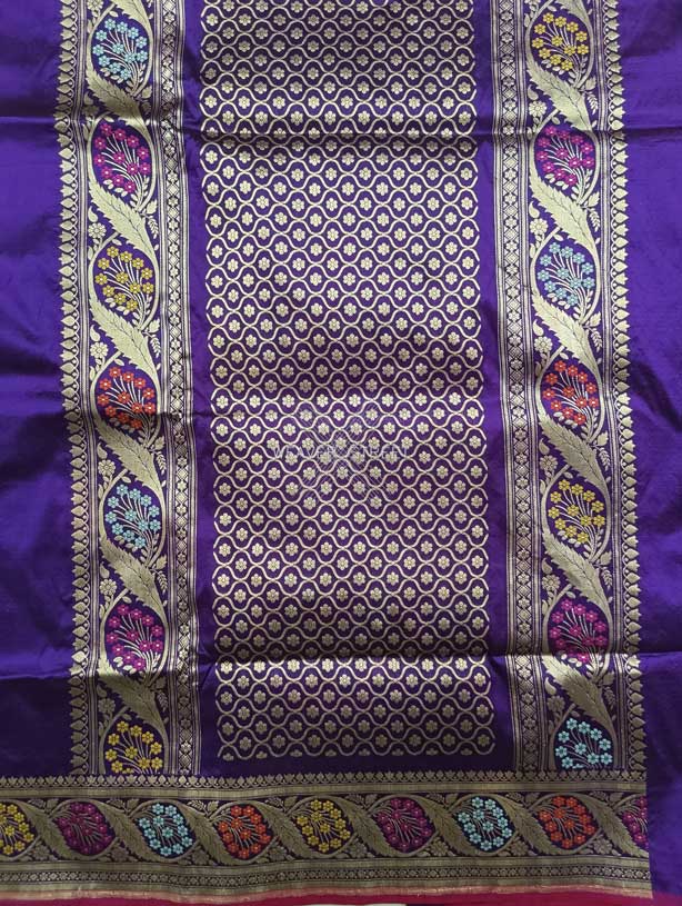 Purple Katan Silk Handwoven Banarasi saree with meenedar paisley buta 2 pallu
