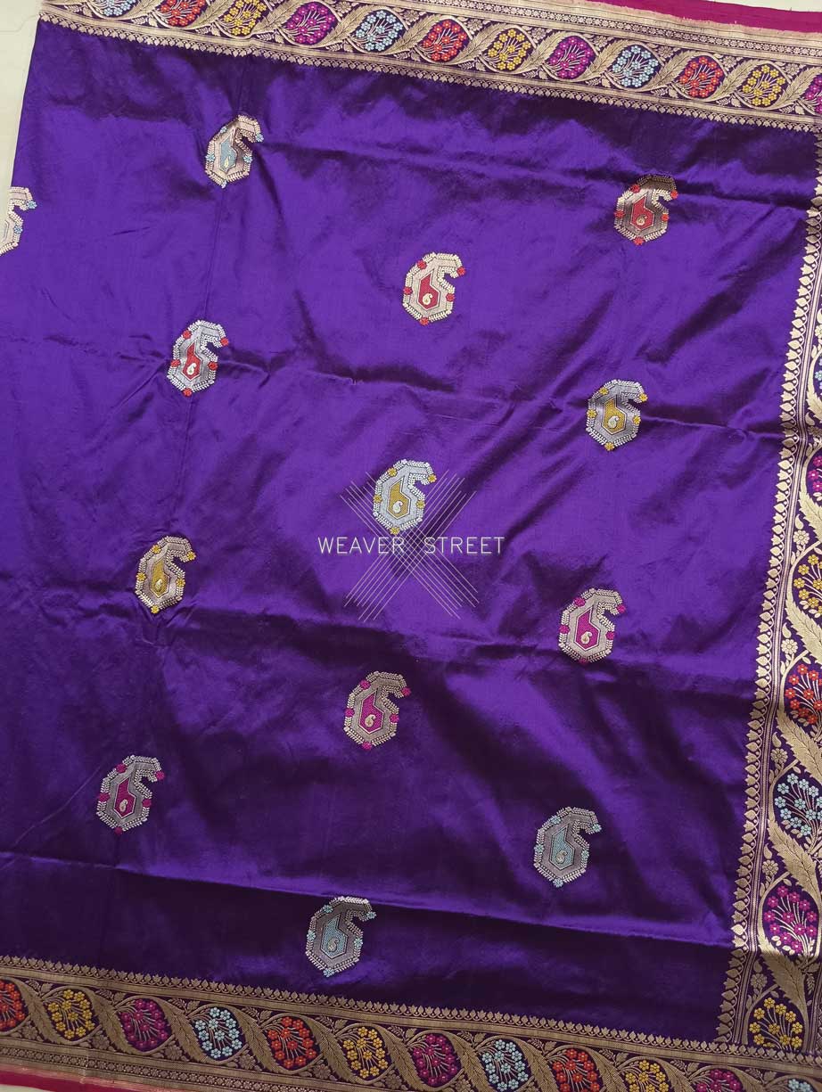 Purple Katan Silk Handwoven Banarasi saree with meenedar paisley buta 4 center