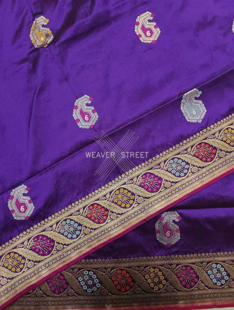 Purple Katan Silk Handwoven Banarasi saree with meenedar paisley buta 5 details