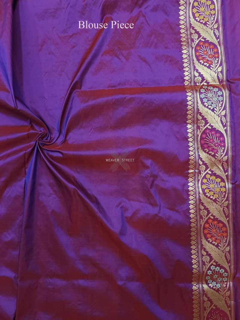 Purple Katan Silk Handwoven Banarasi saree with meenedar paisley buta 6 blouse piece