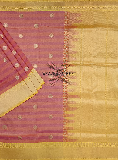 Red Pink Cotton Tissue Handwoven Banarasi Saree with round kadwa buta (1) main