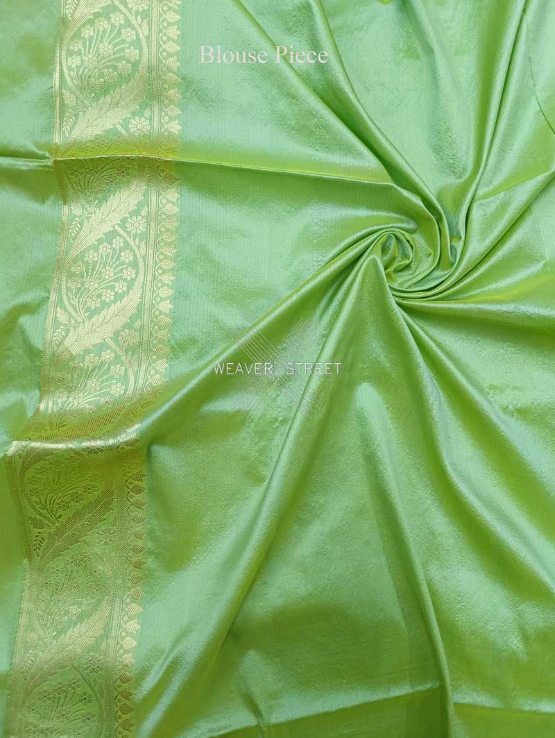 Sea Green katan silk Handwoven Banarasi saree with tilfi meenedar bird pair buta 6 blouse piece