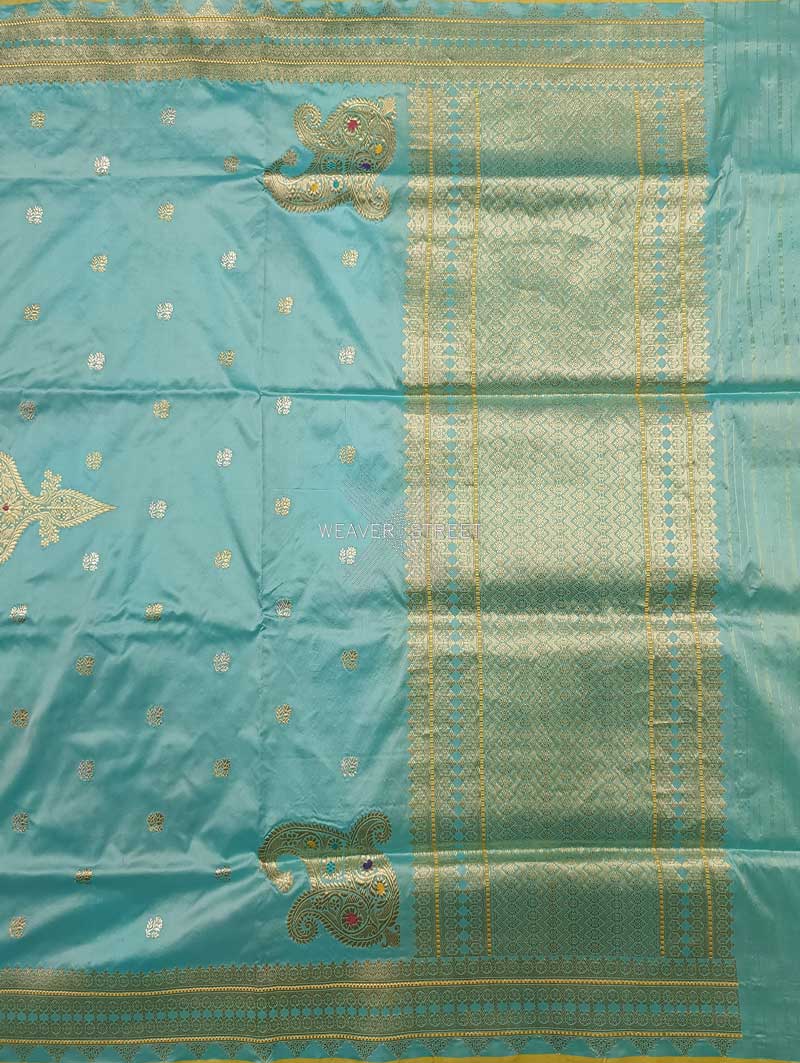Sea green Katan Silk Handwoven Banarasi saree with small flower kadhwa buti 1 main