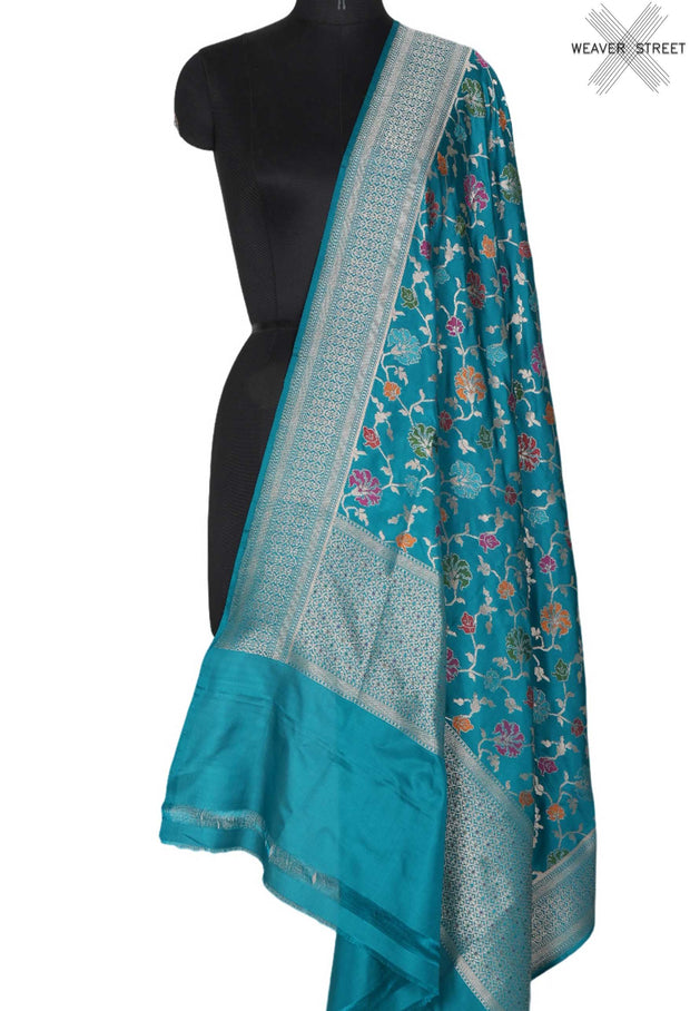 TealKatansilkBanarasidupattawithmeenedarflowerjaal_1_main