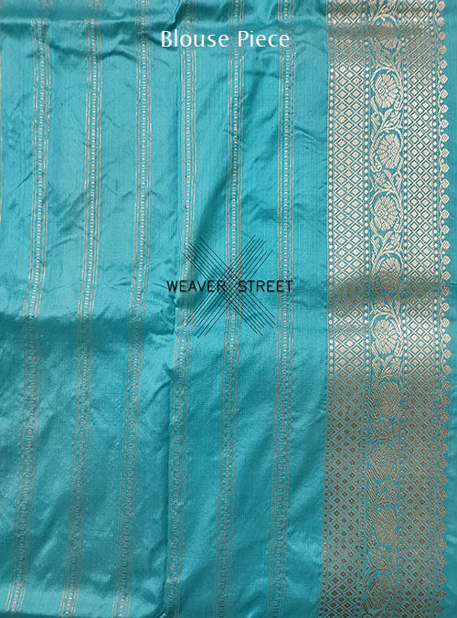 Turquoise Katan silk Handwoven Banarasi saree with tilfi Stylized buta (6) blouse