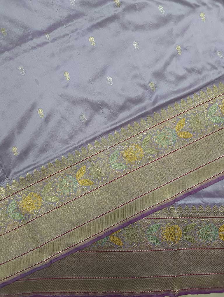 Violet Tulip Katan Silk Handwoven Banarasi saree with small flower kadhwa buti 5 details