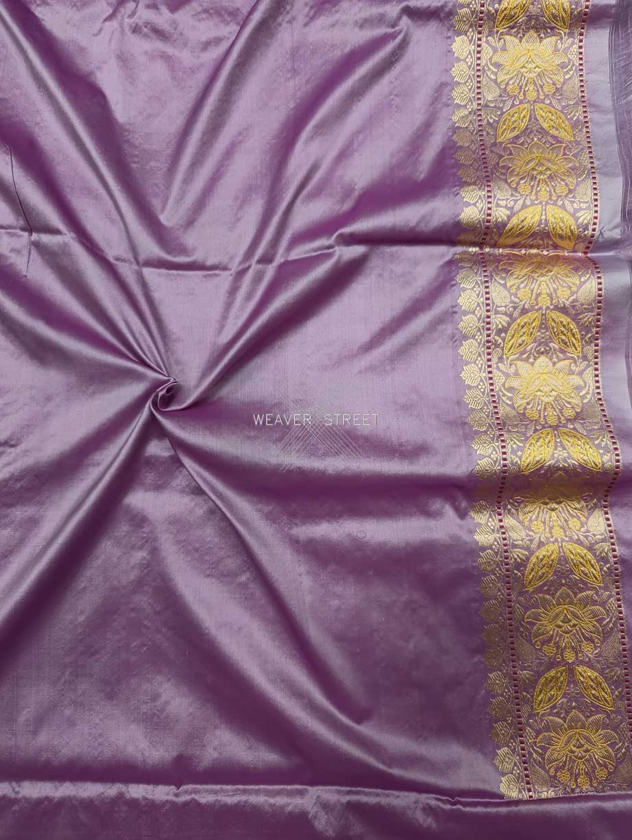 Violet Tulip Katan Silk Handwoven Banarasi saree with small flower kadhwa buti 6 blouse piece