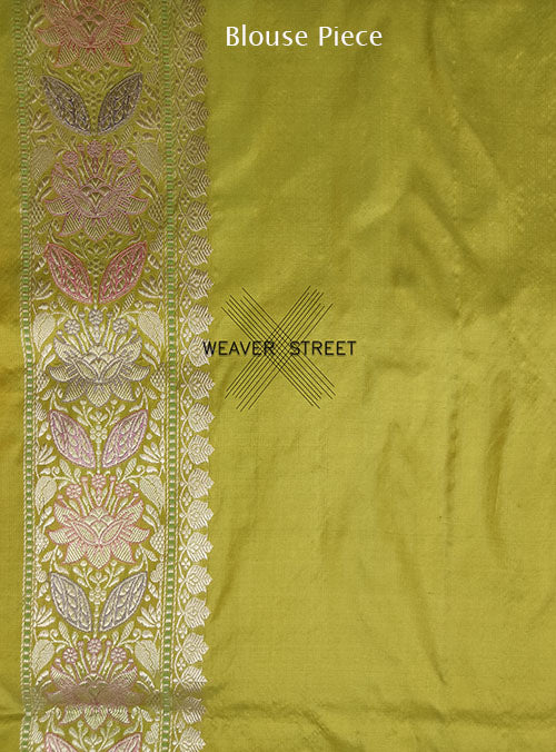 Yellow Katan Silk Handwoven Banarasi saree with mini flower buti (6) blouse