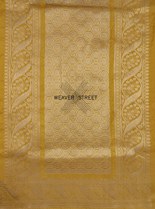Yellow Katan silk Handwoven Banarasi saree with tilfi bird buta (5) pallu