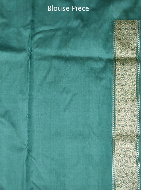Arctic blue katan silk handloom Banarasi saree with paisley boota (5) blouse