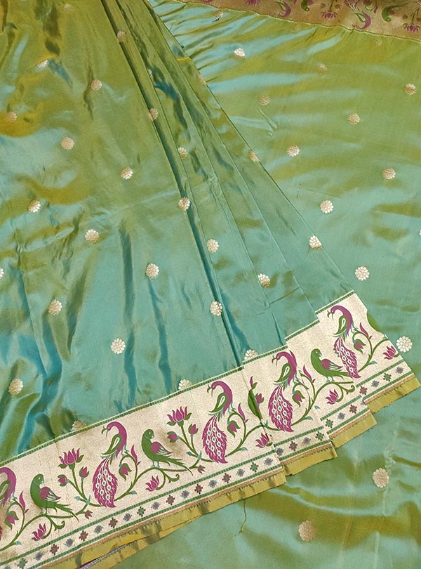 Arctic green Katan silk Handloom Banarasi saree with paithani border (3) full