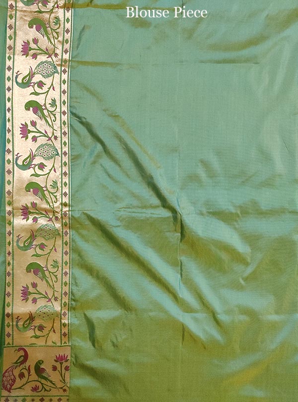 Arctic green Katan silk Handloom Banarasi saree with paithani border (4) blouse