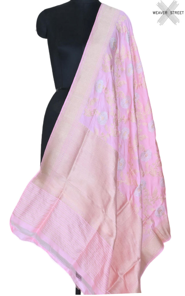 Baby Pink Katan silk handwoven ektara Banarasi dupatta with sona rupa kadwa jangla (1) main