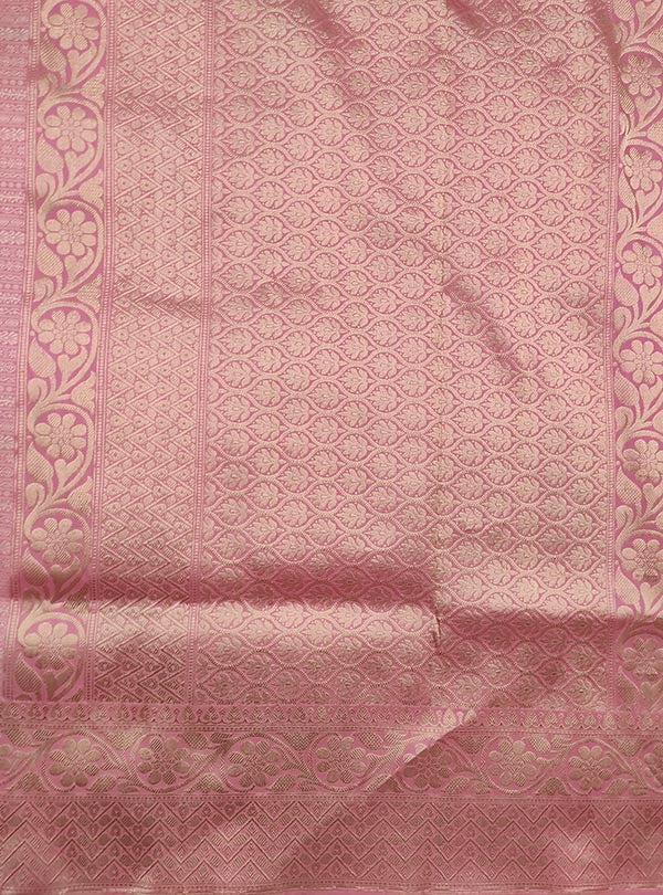Baby pink katan silk tanchoi Banarasi saree with thin strip pattern (4) Anchal