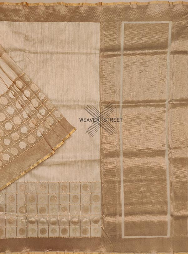 Beige dupion silk handwoven Banarasi saree with tissue skirt  (1) Main