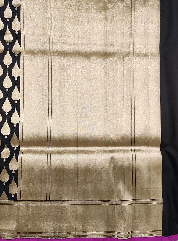 Black Katan silk Banarasi saree with multiple pattern jaal (4) anchal