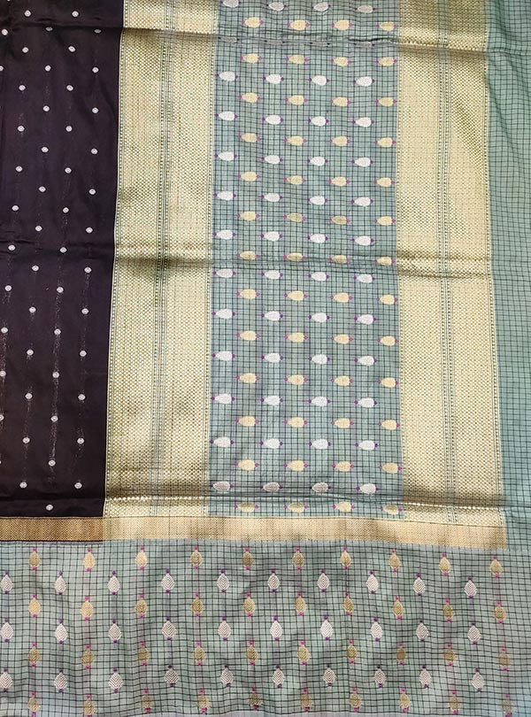 Black Katan silk handloom Banarasi saree with mini polka dots (4) ANCHAL