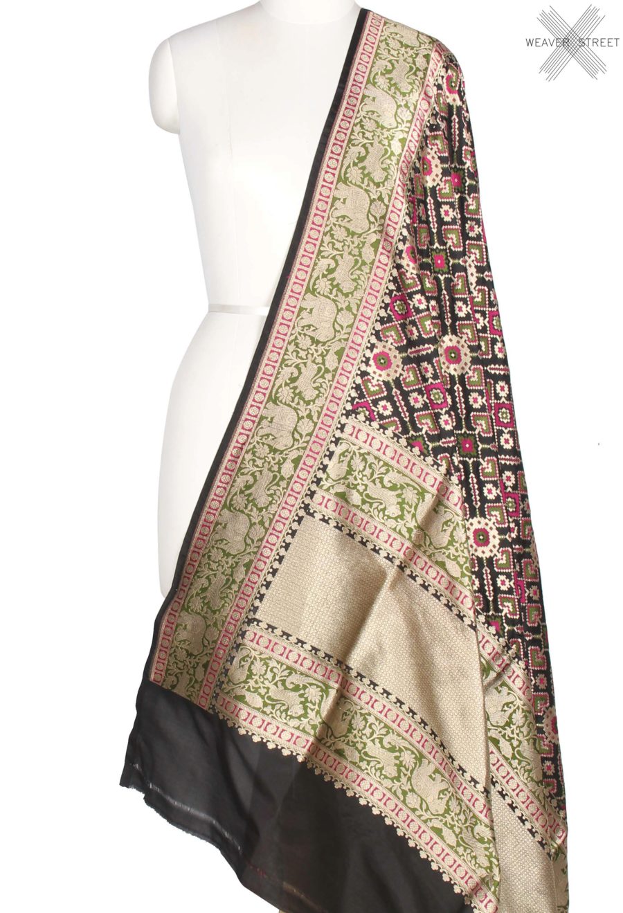 Black Katan Silk Handwoven Banarasi Dupatta with meenedar patola jaal (1) Main