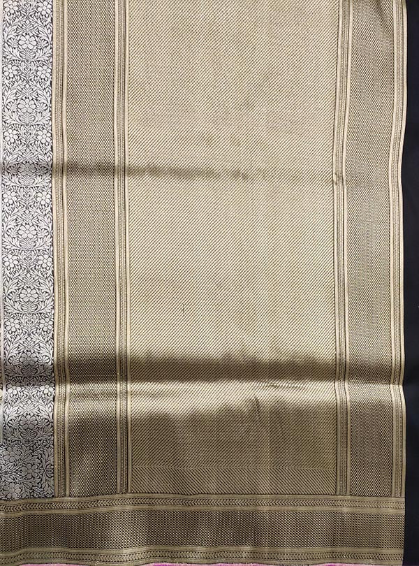 Black katan silk Banarasi saree with heavy brocade jaal (4) anchal