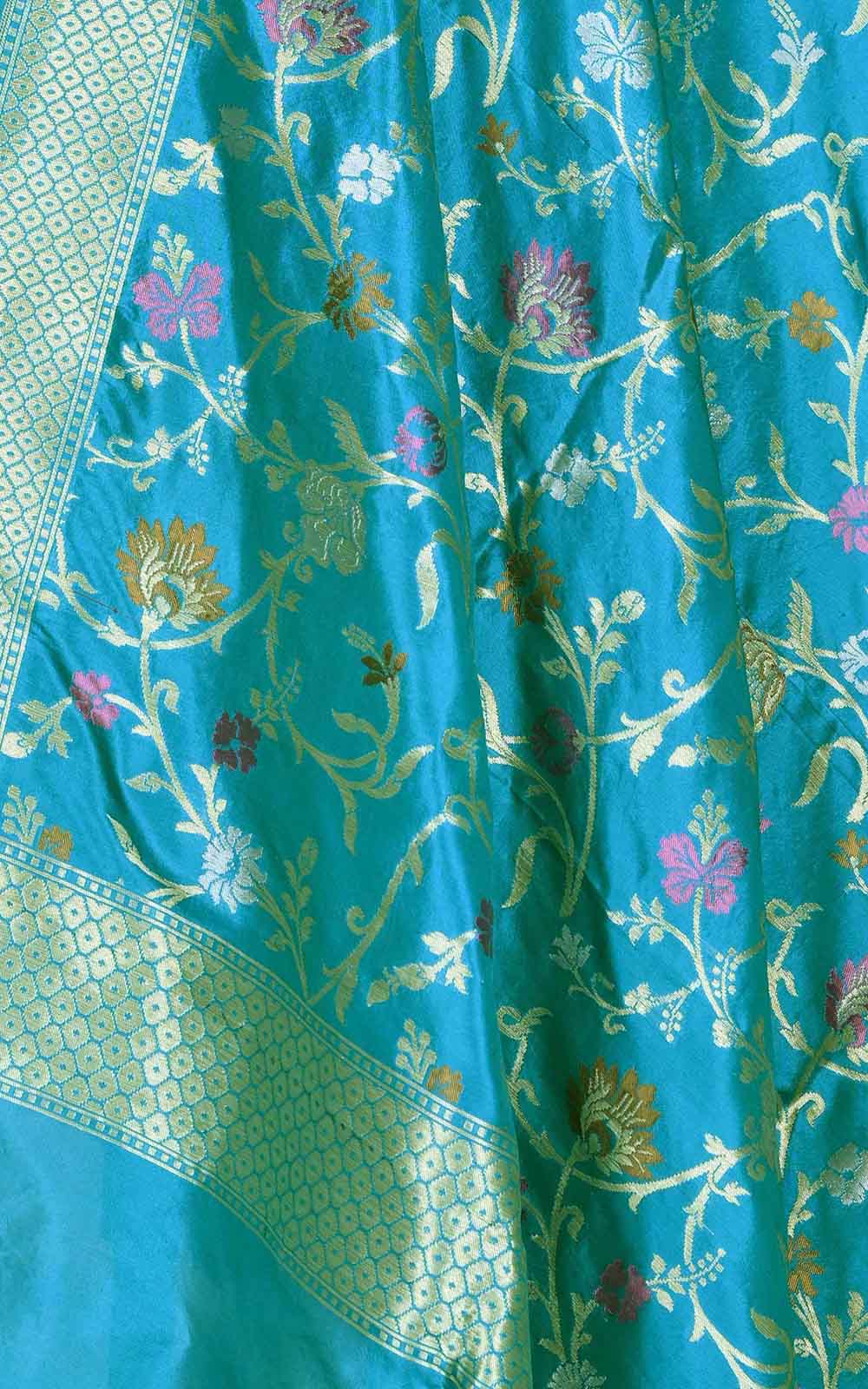 Blue Katan silk Banarasi dupatta with aesthetic meenedar floral jaal (2) Close up