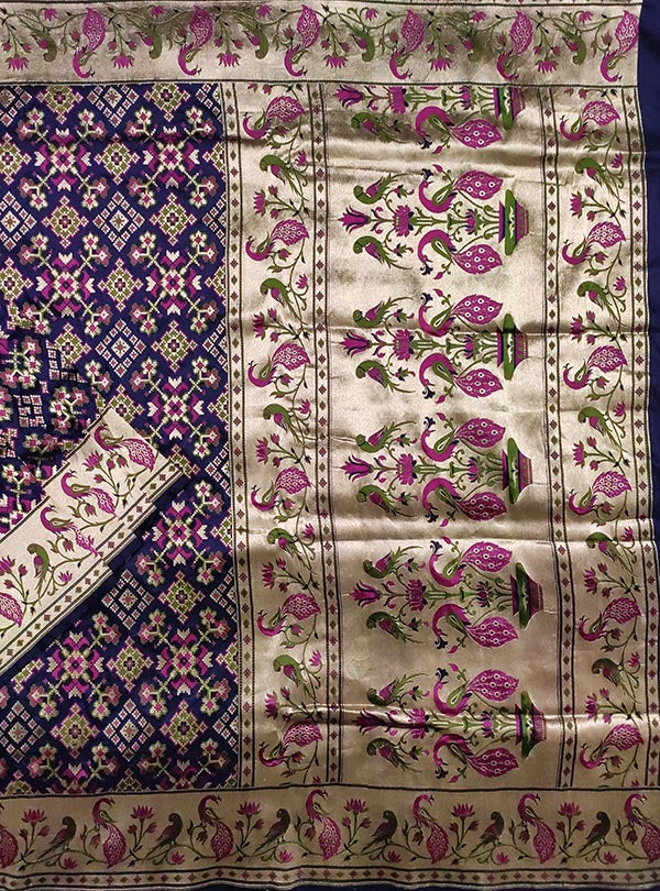 Blue Katan silk handloom Banarasi saree with patola jaal and paithani border (1) main
