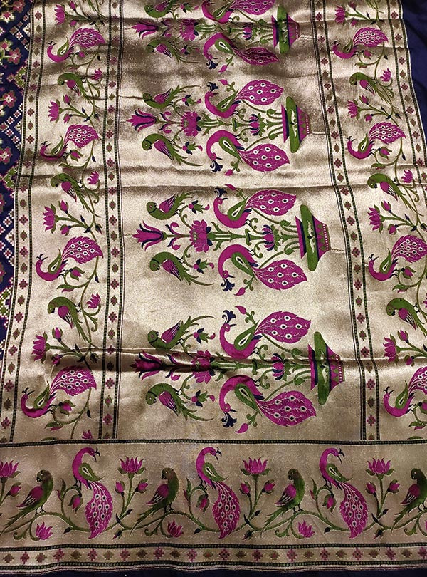 Blue Katan silk handloom Banarasi saree with patola jaal and paithani border (4) anchal