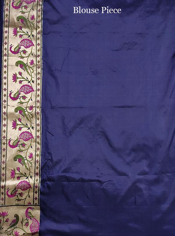 Blue Katan silk handloom Banarasi saree with patola jaal and paithani border (5) blouse