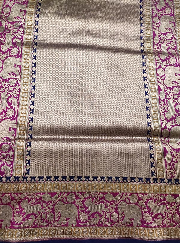 Blue Katan silk handloom Banarasi saree with patola jaal and shikarga border (4) anchal