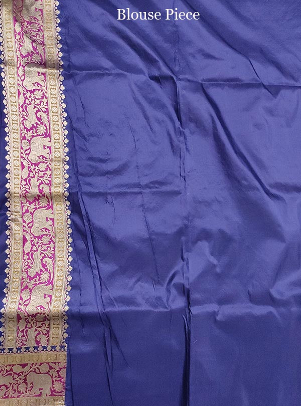 Blue Katan silk handloom Banarasi saree with patola jaal and shikarga border (5) blouse