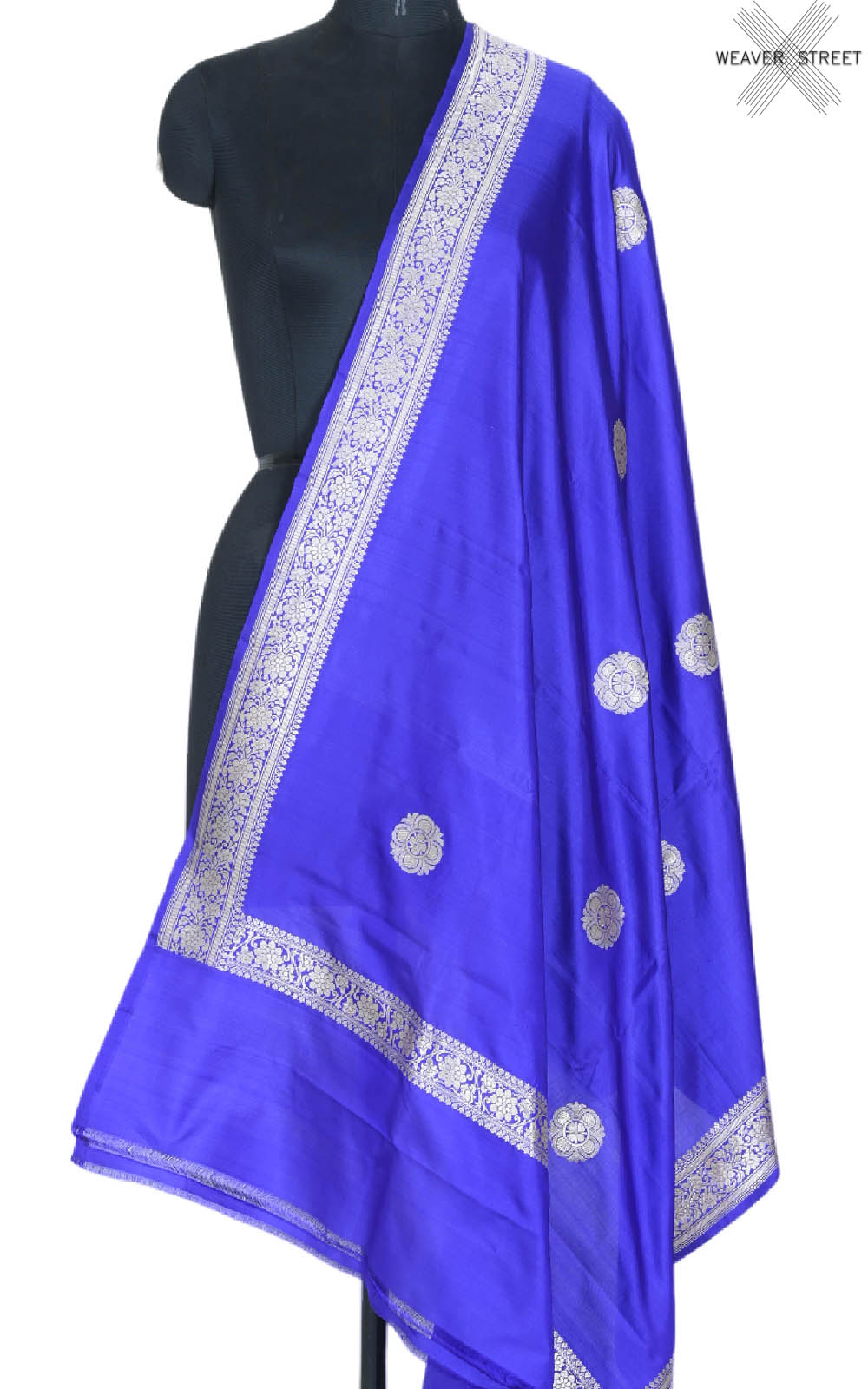 Blue Katan silk handwoven Banarasi dupatta with artistic round shape buta (1) main